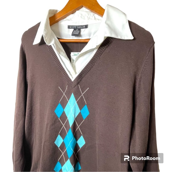 NWT Scott Taylor Woman's Layered Blouse Sweater Brown Blue Size 1X - Picture 5 of 8